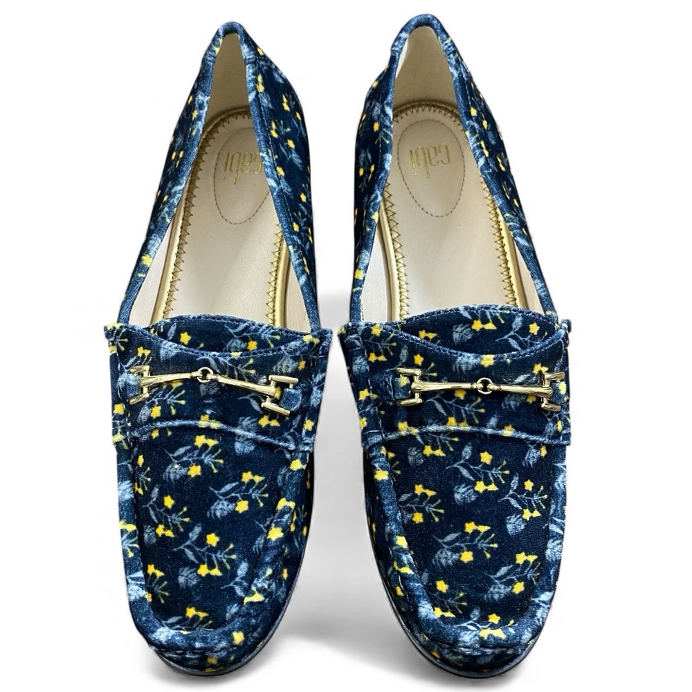 CAbi #6005 Velvet Carnaby Navy & Yellow Floral Loafers Size 7.5